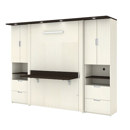 Bestar Lumina Full Murphy Bed with Desk and 2 Storage Cabinets (107W), White Chocolate 85893-31